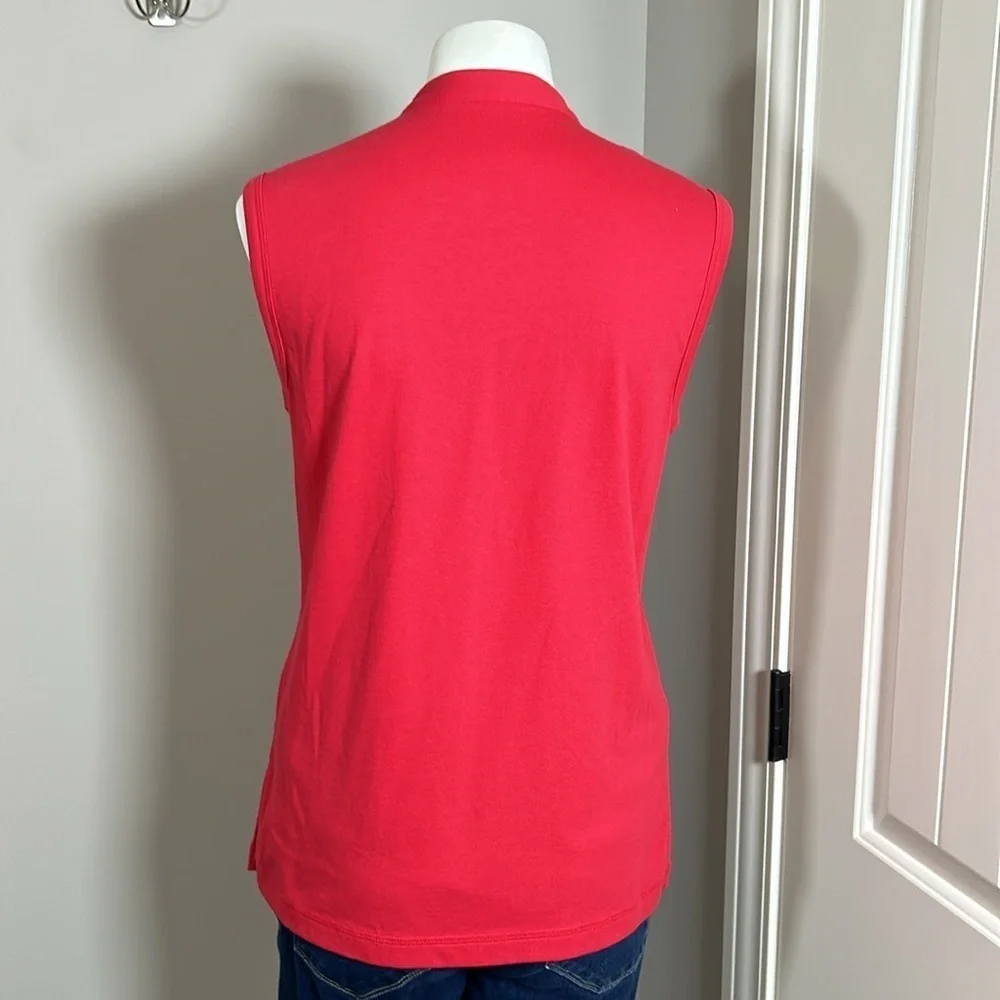 Tory Burch Lidia Ruffled Polo Shirt Red With Gold Logo Buttons Top Sz M